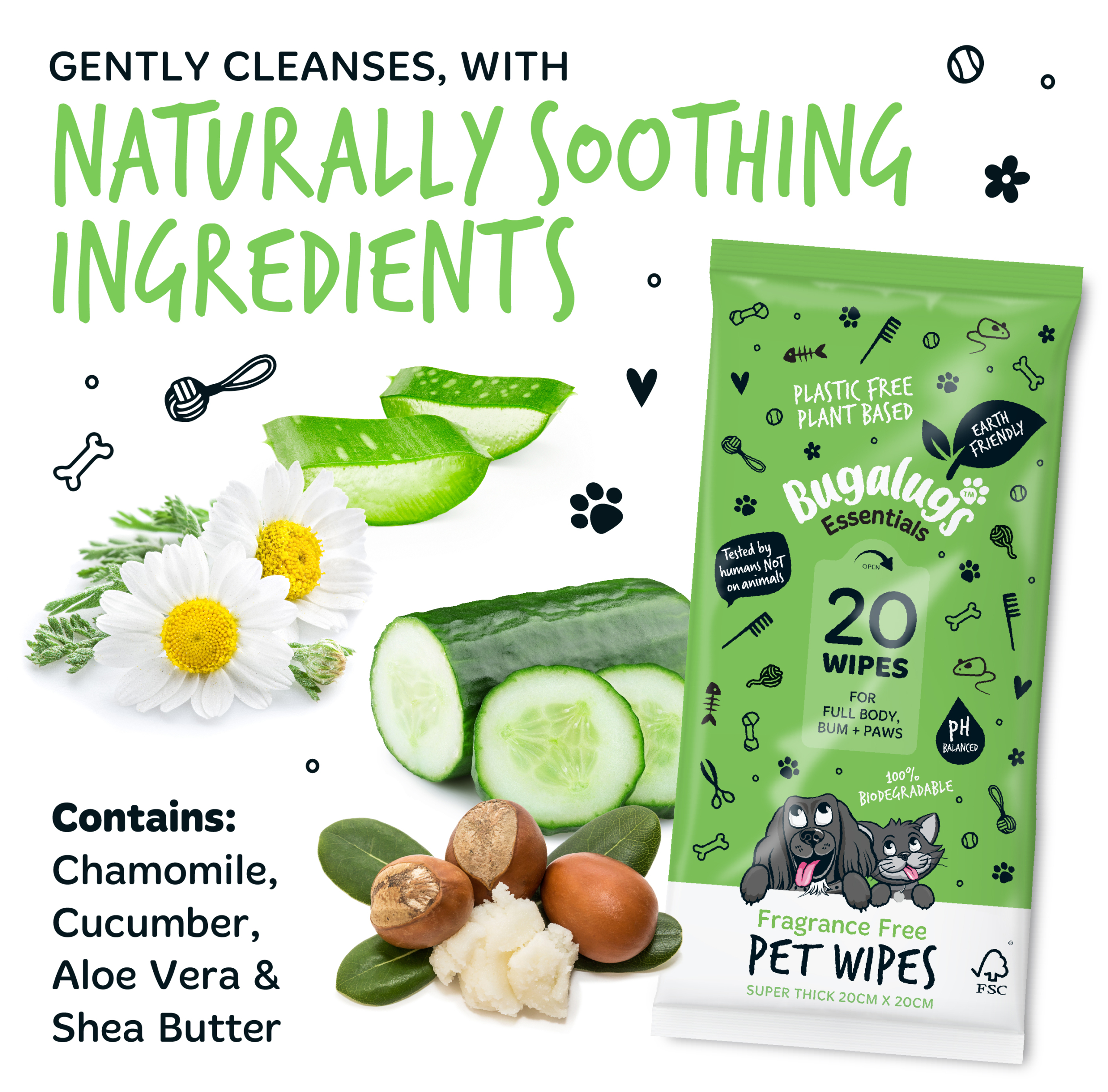 Bugalugs Biodegradable Pet Wipes (20 Large Plastic Free & plant based Wipes) Fragrance Free for dogs and cats - Image 4